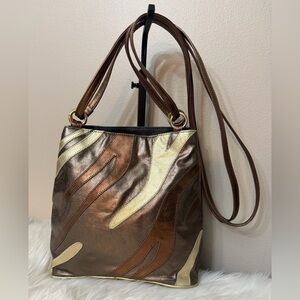 Cache Metallic Brown and Cream Shoulder Bag